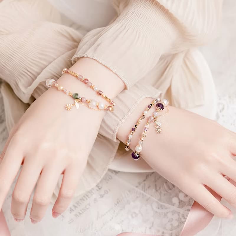 貴人 x 紫水晶 蛋白石 草莓晶 白水晶 【南島花開的記憶】手鍊