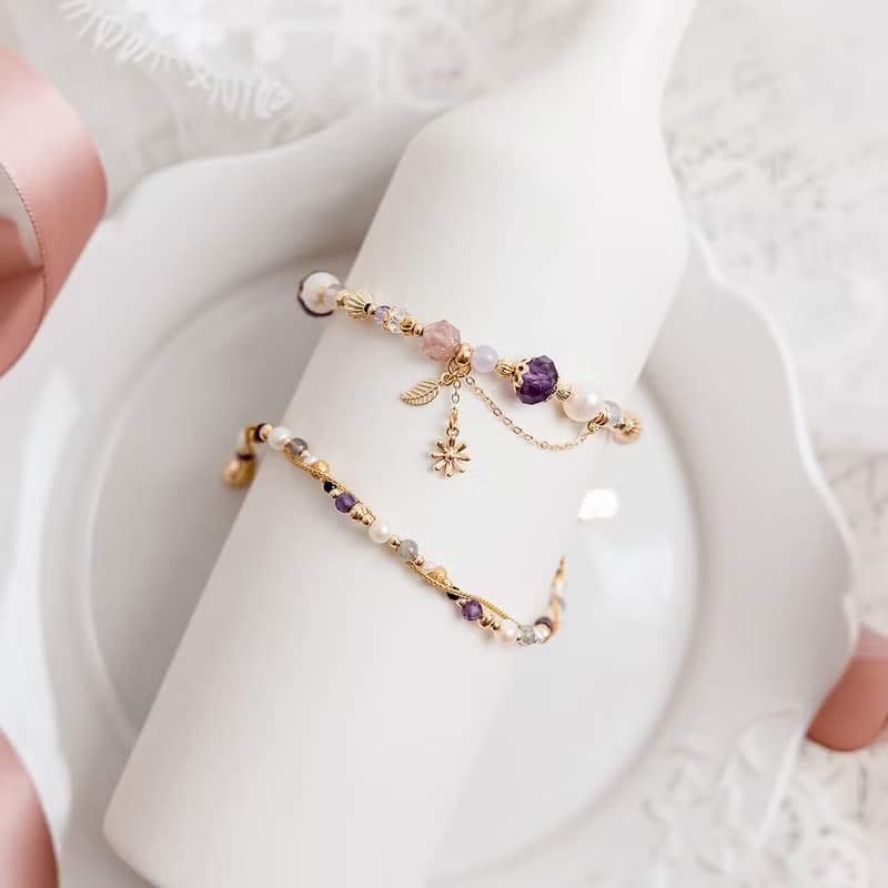 貴人 x 紫水晶 蛋白石 草莓晶 白水晶 【南島花開的記憶】手鍊