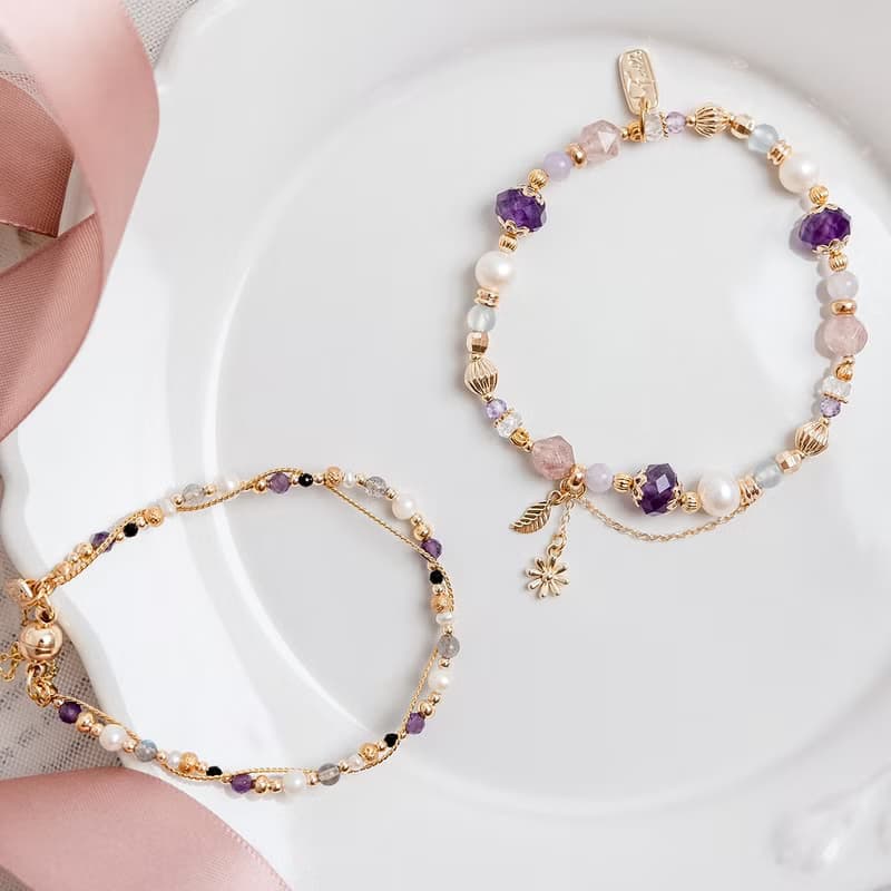 貴人 x 紫水晶 蛋白石 草莓晶 白水晶 【南島花開的記憶】手鍊