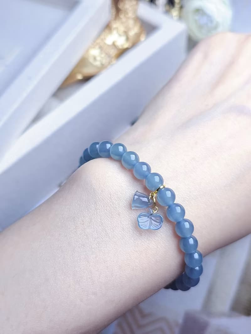 永恆幸運|18k金夢幻高冰玻藍蓮蓬•銀杏葉|A貨翡翠隨意扣