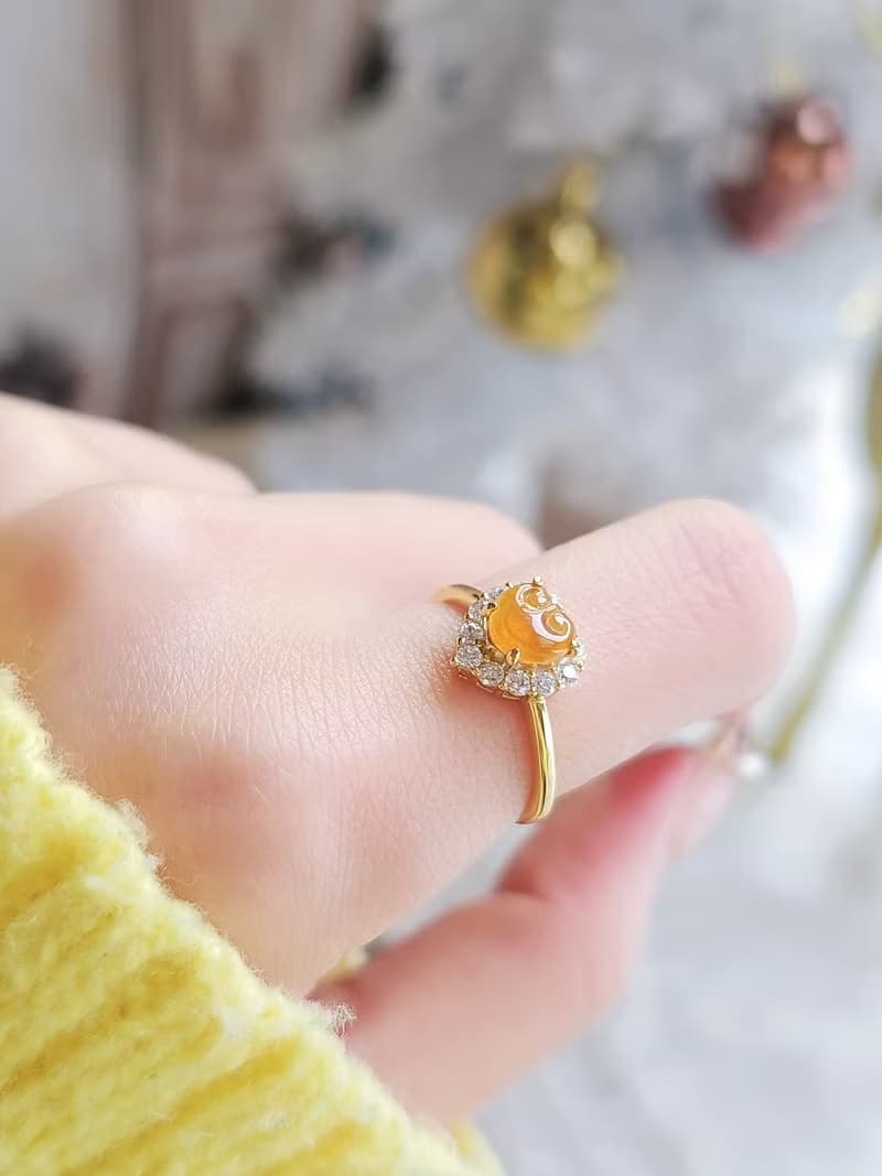 招財•如願|無燒高冰芬達黃如意|緬甸A貨翡翠純銀愛心款戒指