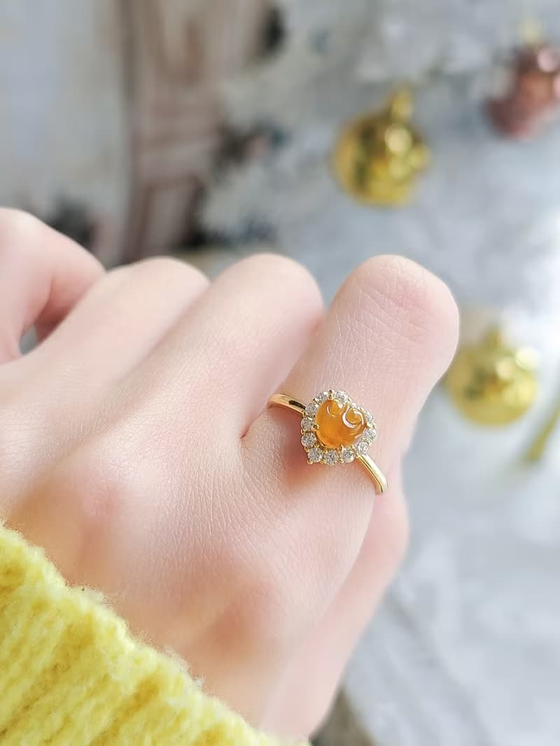 招財•如願|無燒高冰芬達黃如意|緬甸A貨翡翠純銀愛心款戒指