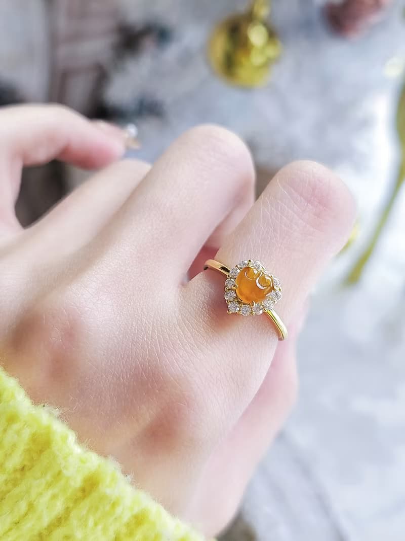 招財•如願|無燒高冰芬達黃如意|緬甸A貨翡翠純銀愛心款戒指