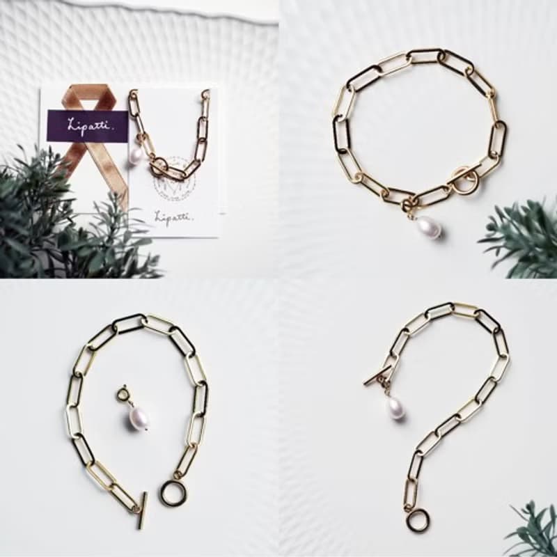 真珠外付け・サージカルステンレスのマンテルブレスレット　Bona