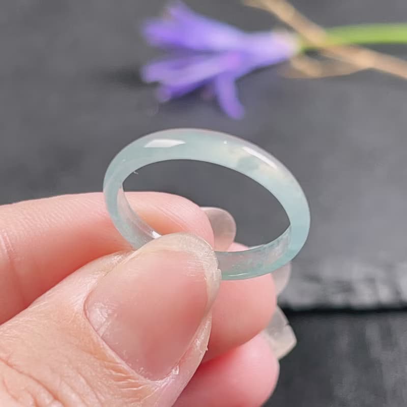 【求‧緣】冰藍水翡翠戒指戒圈 | 國際15圍 | 天然翡翠A貨 | 送禮
