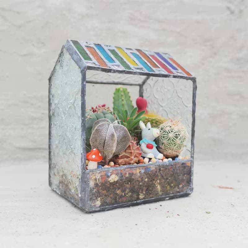 【荳荳多肉】【(訂做)鑲嵌玻璃小屋】喬遷│送禮│升遷│多肉植物