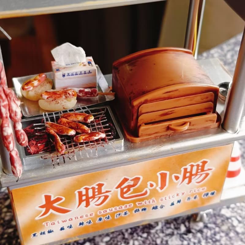大腸包小腸 香腸 可亮燈 攤車 夜市 點心 小吃 台式 袖珍 手作