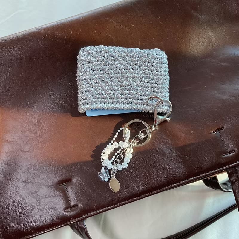 Twinkle Silver Metal Crochet Card Wallet ( + Key ring included )