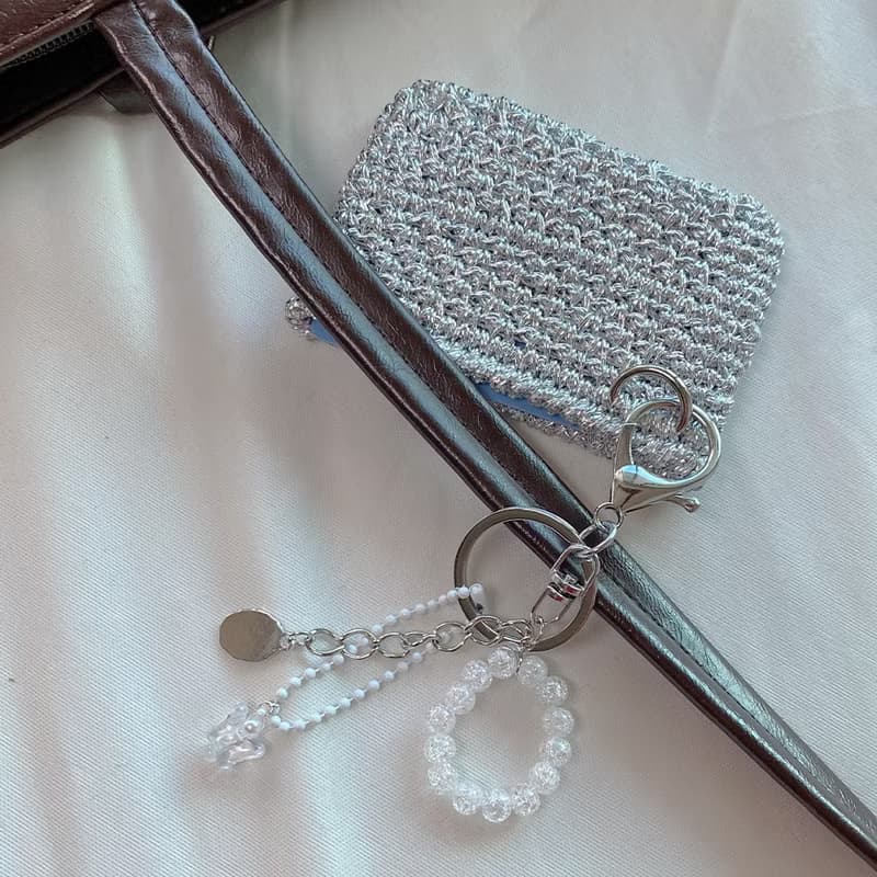 Twinkle Silver Metal Crochet Card Wallet ( + Key ring included )