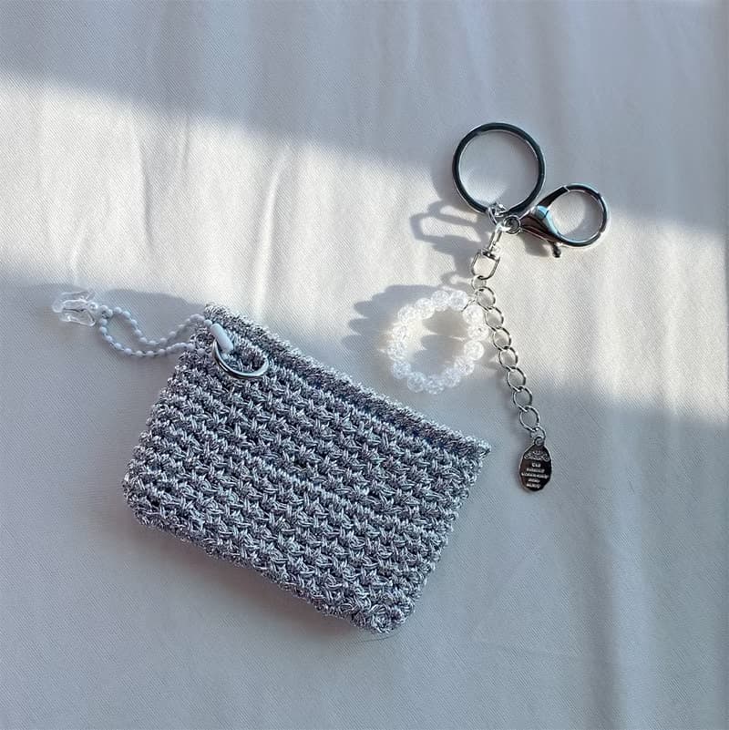 Twinkle Silver Metal Crochet Card Wallet ( + Key ring included )