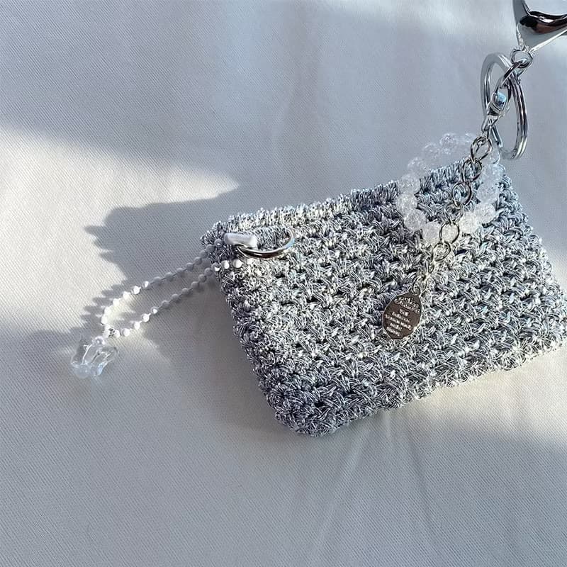 Twinkle Silver Metal Crochet Card Wallet ( + Key ring included )
