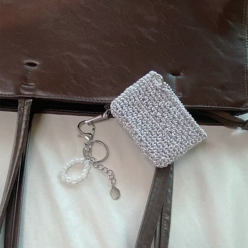 Twinkle Silver Metal Crochet Card Wallet ( + Key ring included )