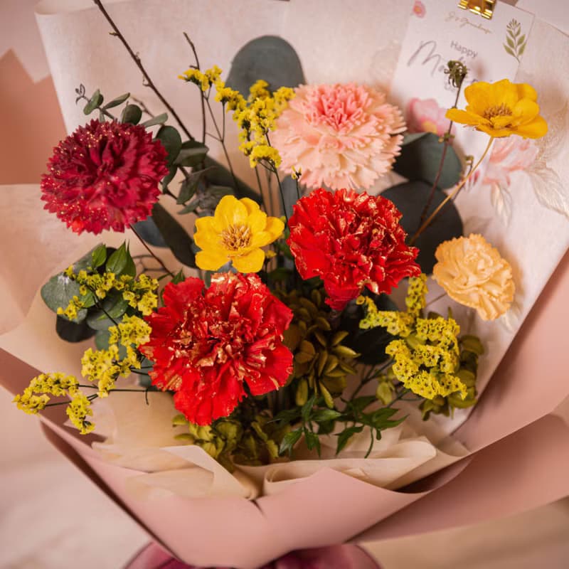 【春花爛漫】奢華紅 母親節康乃馨花束 / 永生花 乾燥花