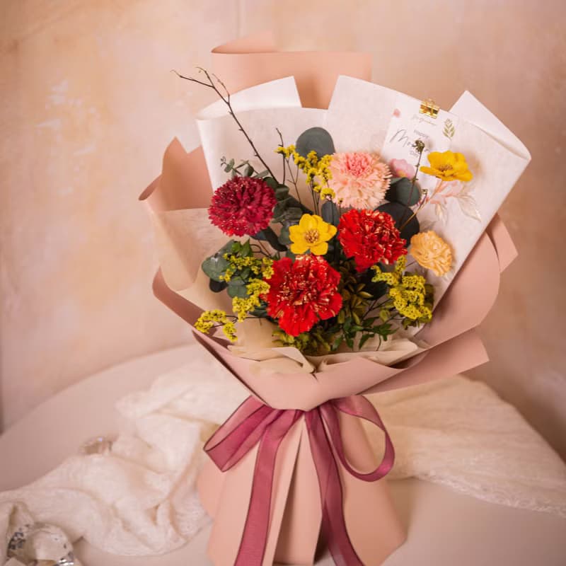 【春花爛漫】奢華紅 母親節康乃馨花束 / 永生花 乾燥花