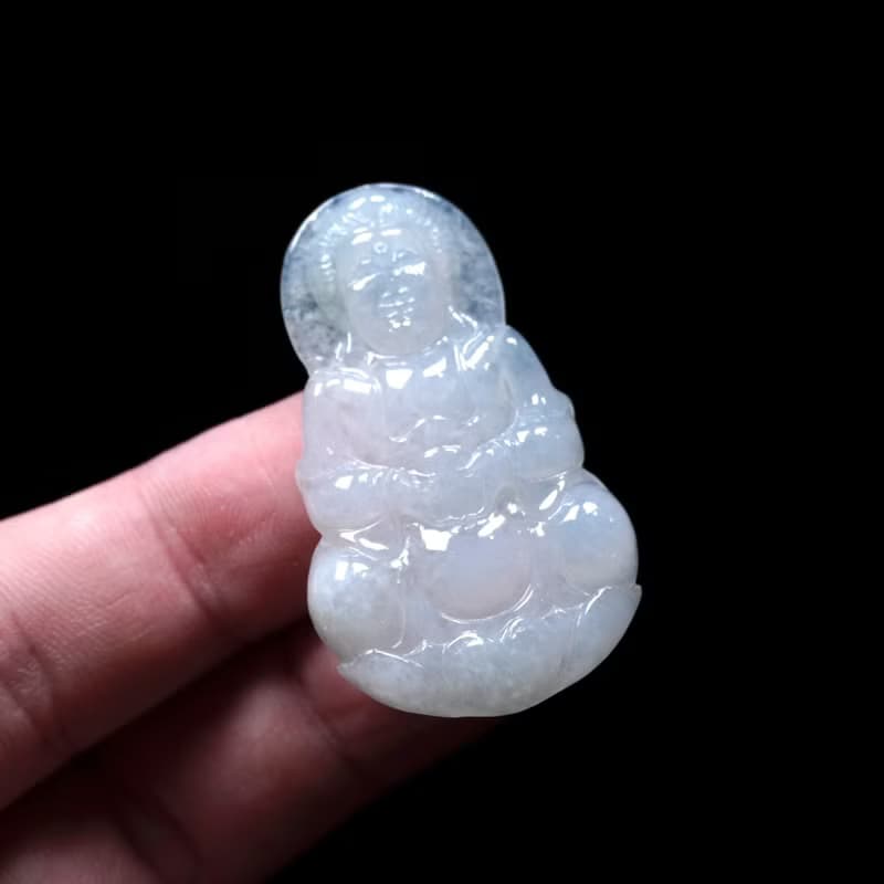 冰種翡翠精雕觀音菩薩 | 天然緬甸玉翡翠A貨 | 送禮