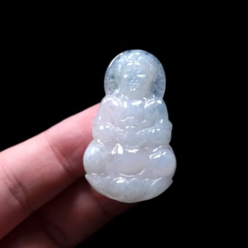 冰種翡翠精雕觀音菩薩 | 天然緬甸玉翡翠A貨 | 送禮