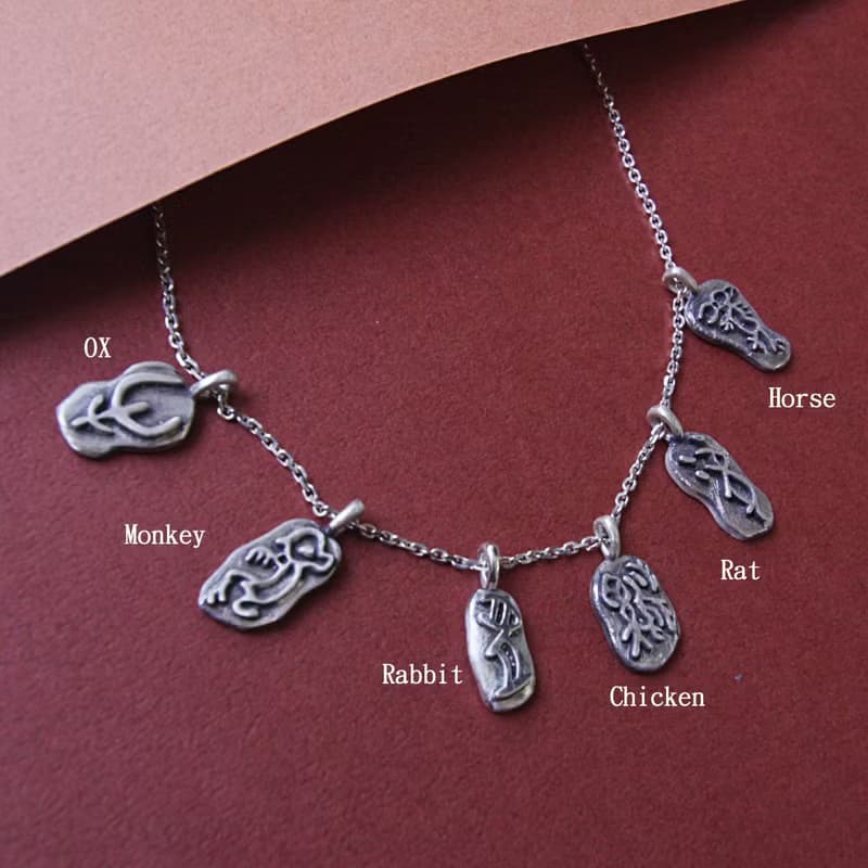 中國象形文字十二生肖系列---牛、猴、兔、雞、鼠、馬項鍊