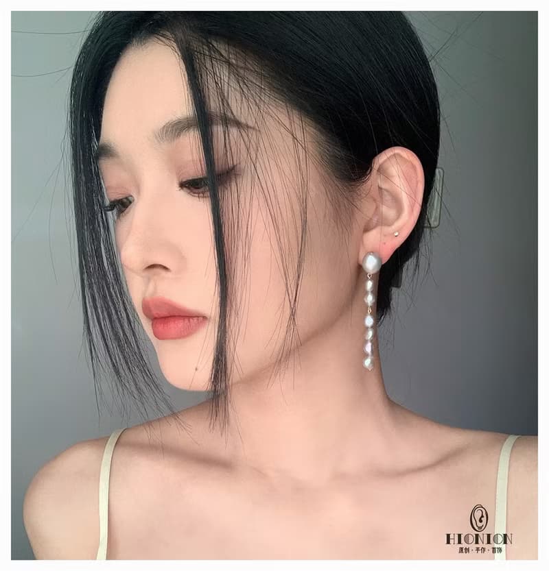 朦朧與清晰~小眾極美淡灰紫色巴洛克不對稱珍珠S925銀耳釘耳夾