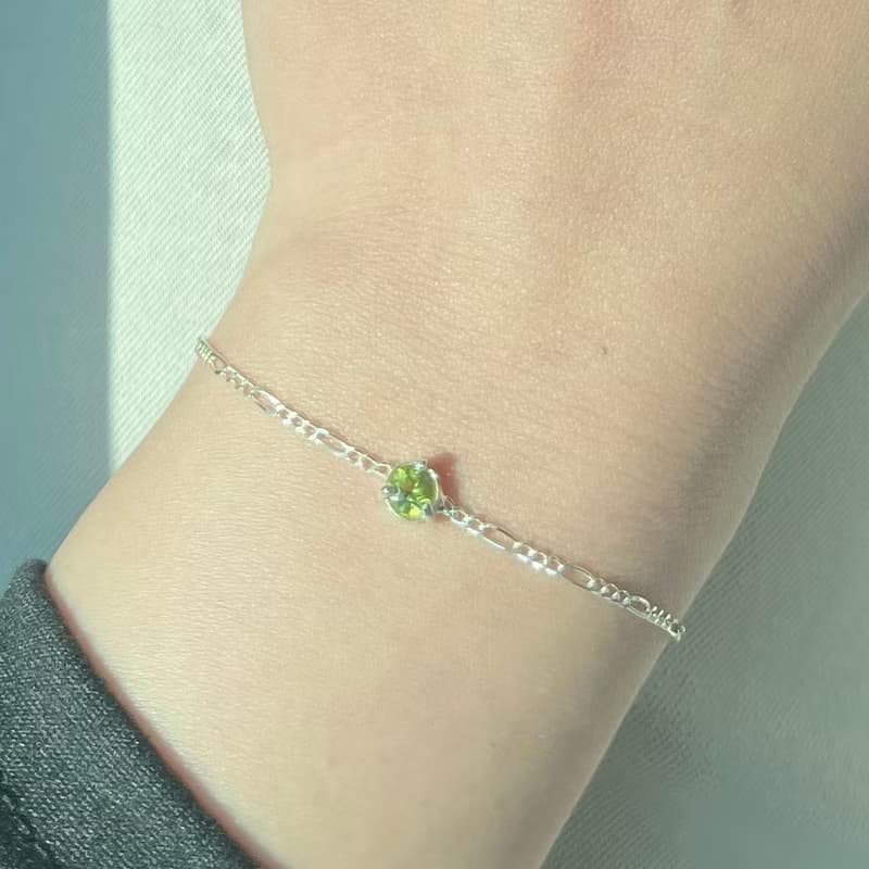 七月葉金工 / Peridot橄欖石手鍊 /925純銀手鍊