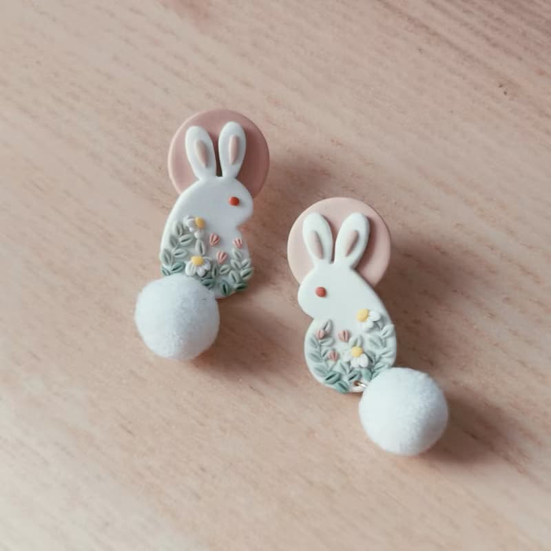 bi bunny //兔子雛菊手工軟陶耳環