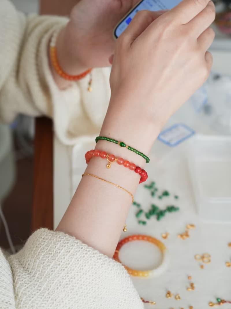 原創手工南棲冰飄南紅硃砂手串s925純銀開運手鏈生日禮物