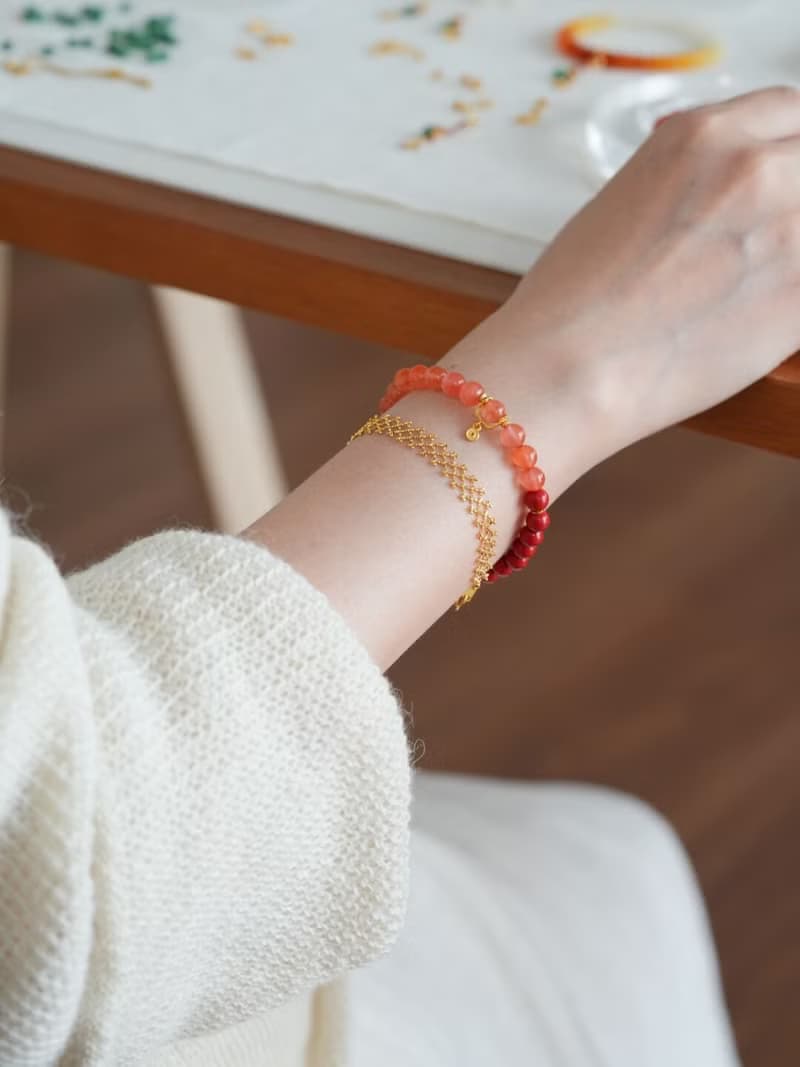 原創手工南棲冰飄南紅硃砂手串s925純銀開運手鏈生日禮物