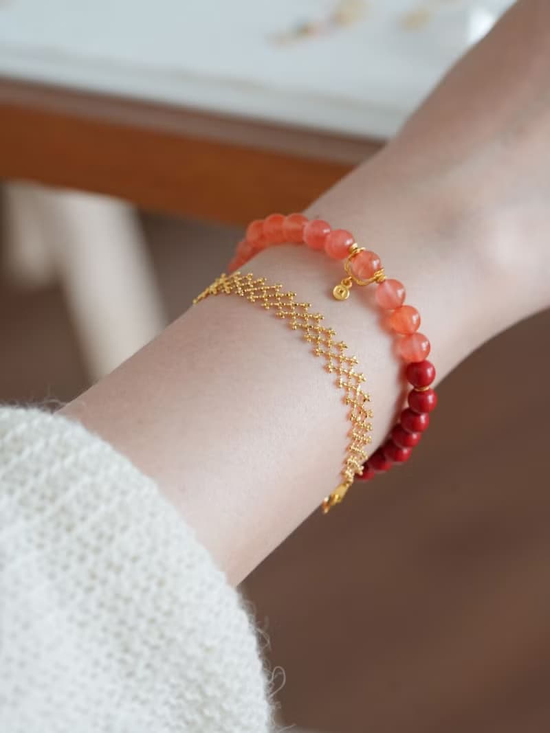 原創手工南棲冰飄南紅硃砂手串s925純銀開運手鏈生日禮物