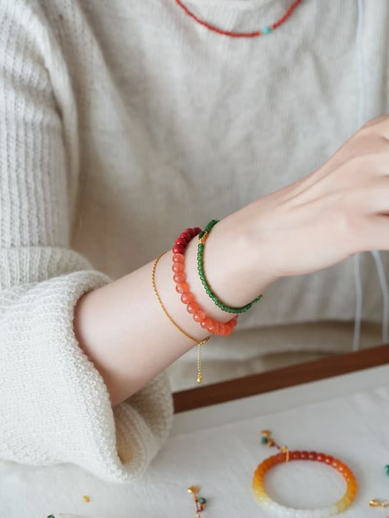 原創手工南棲冰飄南紅硃砂手串s925純銀開運手鏈生日禮物