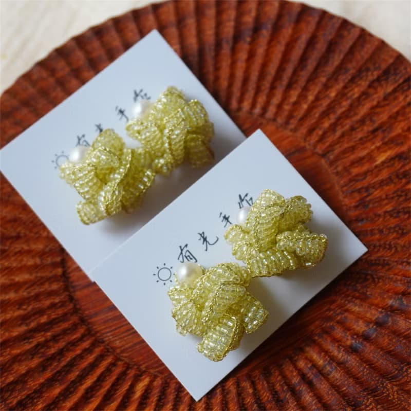 日式鉤針串珠耳飾耳環耳釘花朵耳飾自然風耳釘小眾高級感耳飾耳夾