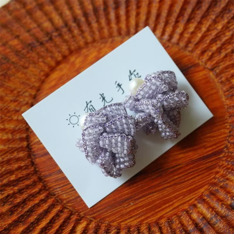 日式鉤針串珠耳飾耳環耳釘花朵耳飾自然風耳釘小眾高級感耳飾耳夾