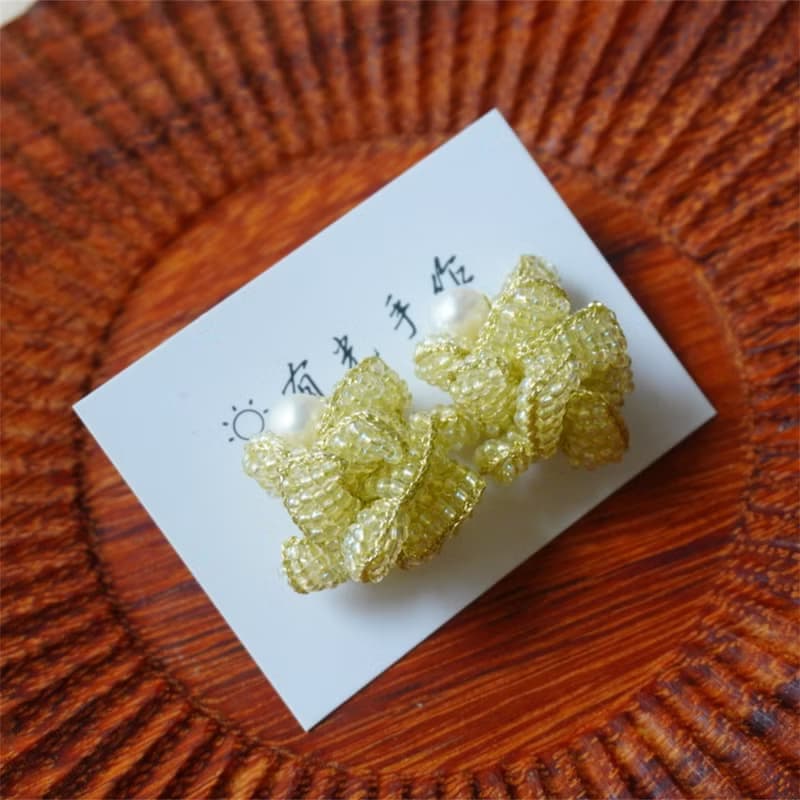 日式鉤針串珠耳飾耳環耳釘花朵耳飾自然風耳釘小眾高級感耳飾耳夾