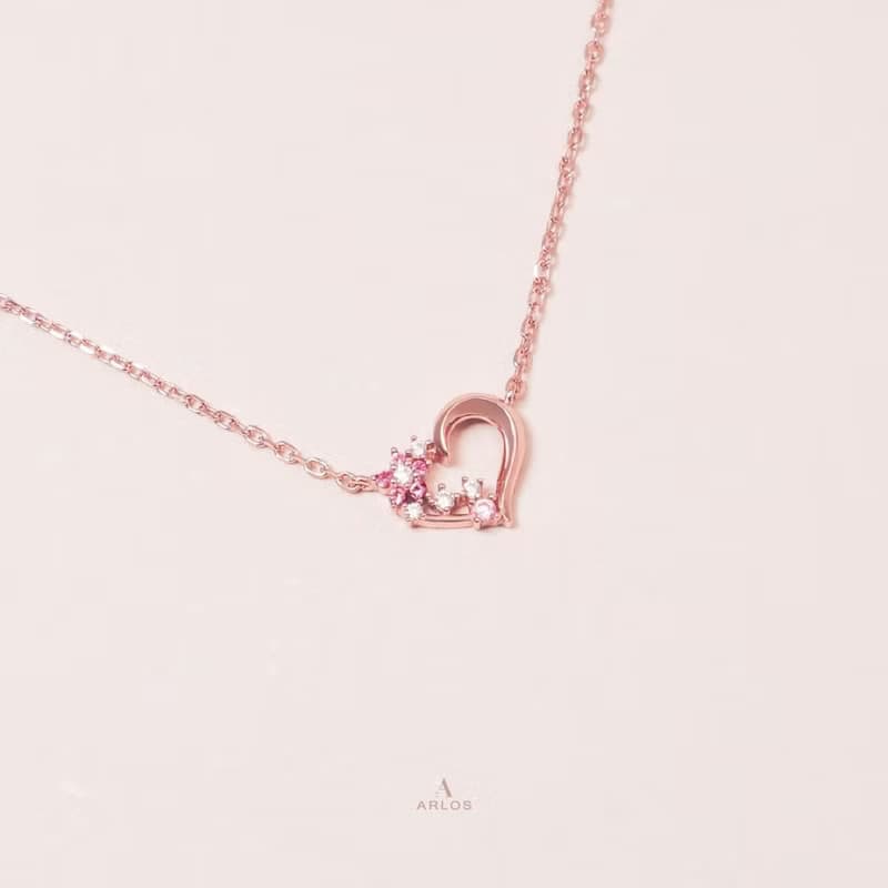 L'amour 花漾愛心頸鏈 (玫瑰金)