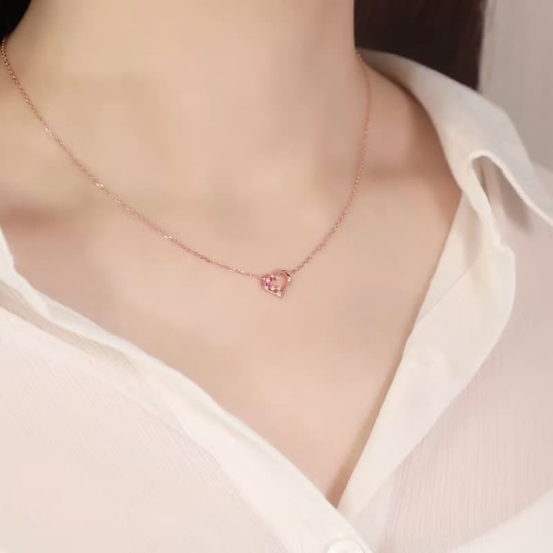 L'amour 花漾愛心頸鏈 (玫瑰金)