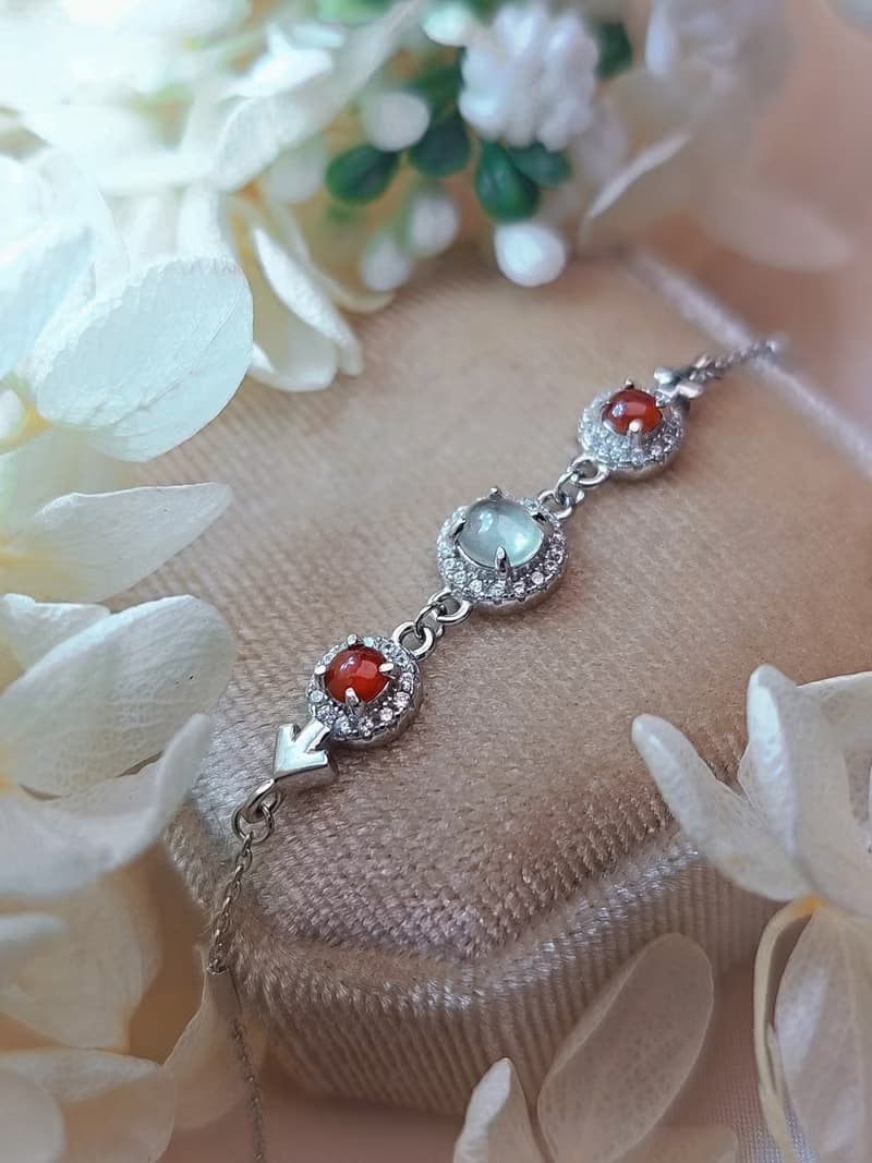 財水•幸福•好運|無燒冰紅冰玻白翡|緬甸A貨翡翠純銀手鏈