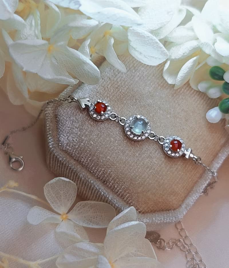 財水•幸福•好運|無燒冰紅冰玻白翡|緬甸A貨翡翠純銀手鏈