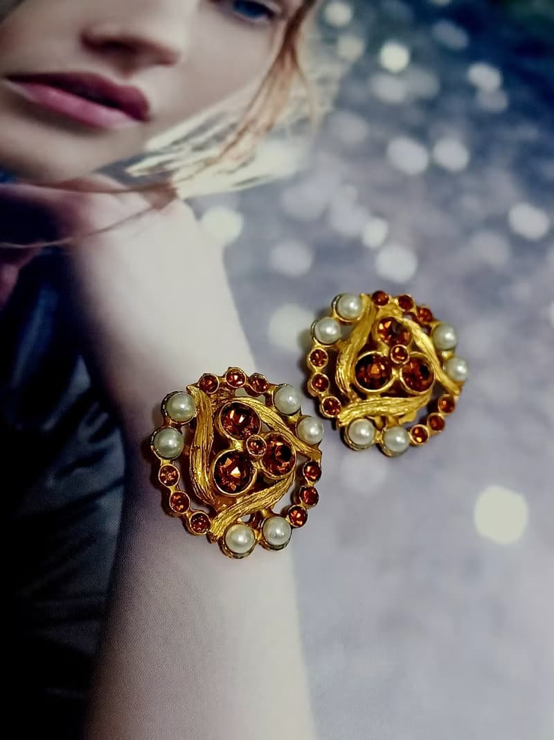 vintage jewelry  古董三稜萊茵夾式耳環