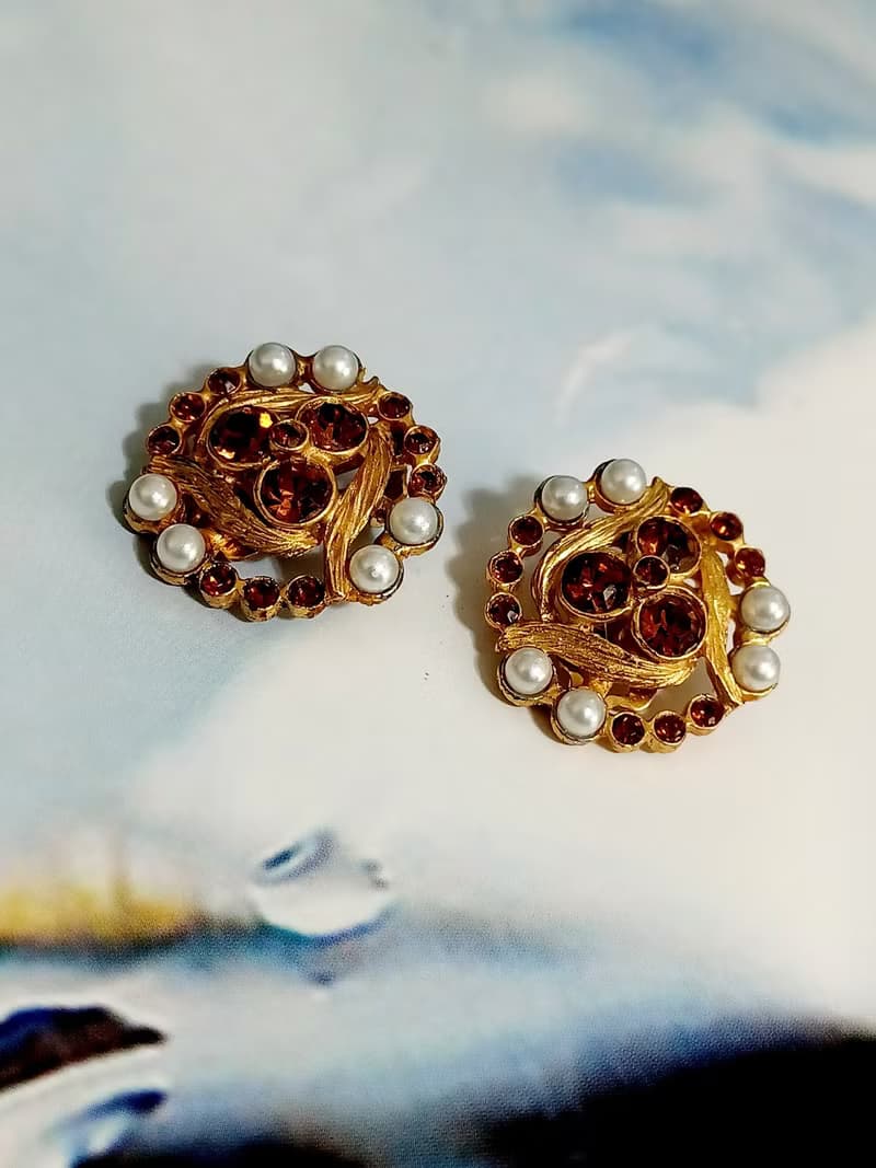 vintage jewelry  古董三稜萊茵夾式耳環