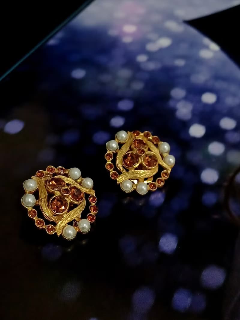 vintage jewelry  古董三稜萊茵夾式耳環