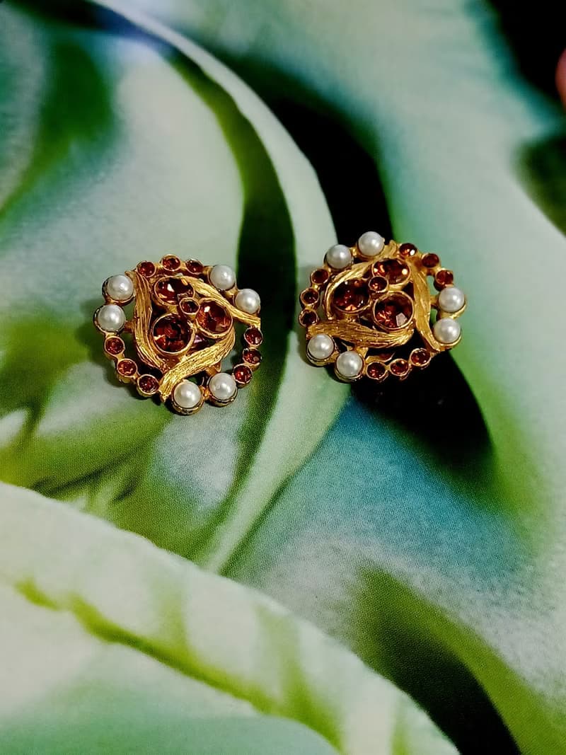 vintage jewelry  古董三稜萊茵夾式耳環