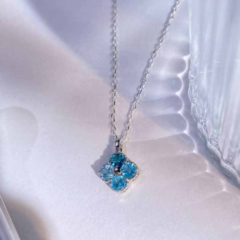 天然磷灰石   藍磷灰寶石項鍊  四葉草 設計款 純銀訂製項鍊