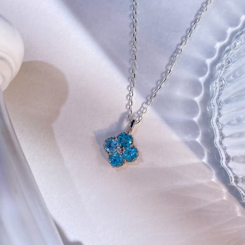 天然磷灰石   藍磷灰寶石項鍊  四葉草 設計款 純銀訂製項鍊