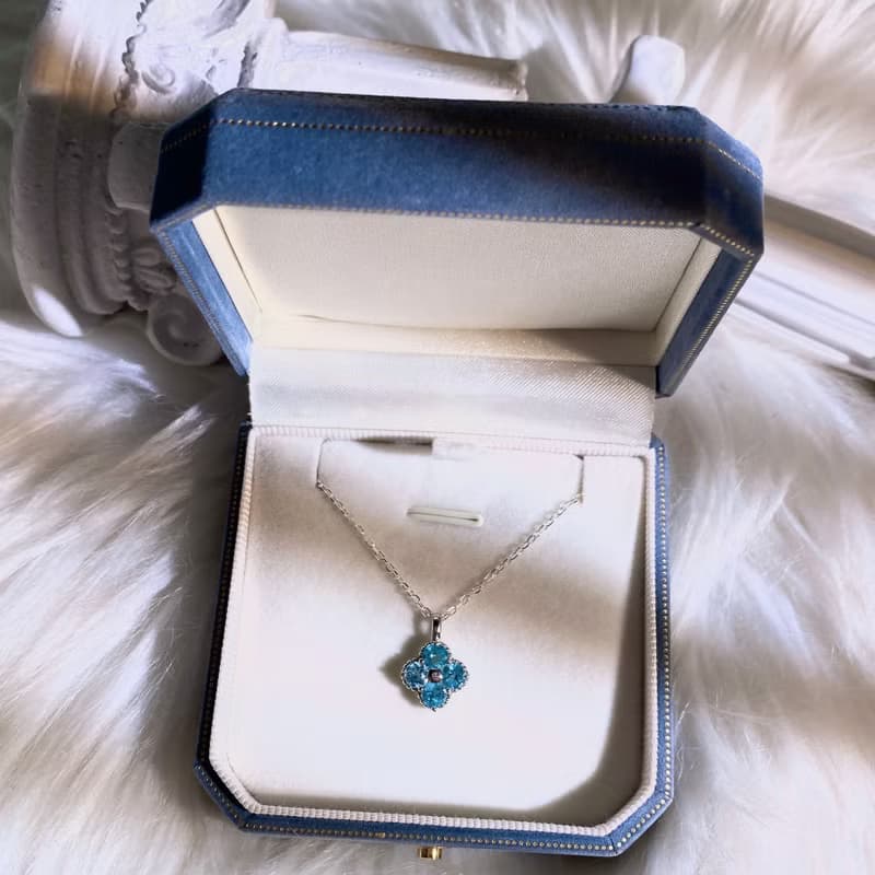 天然磷灰石   藍磷灰寶石項鍊  四葉草 設計款 純銀訂製項鍊