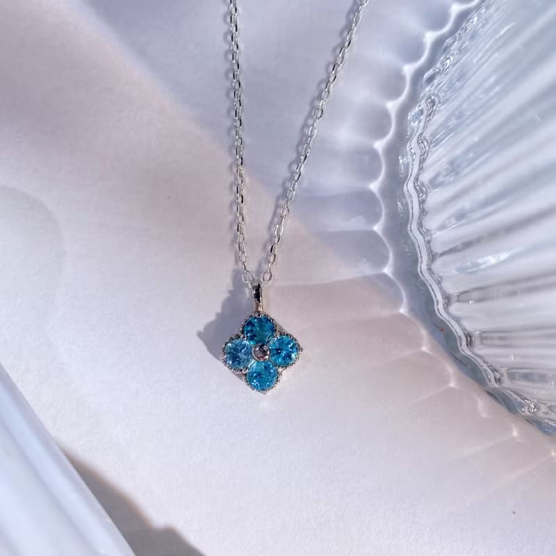 天然磷灰石   藍磷灰寶石項鍊  四葉草 設計款 純銀訂製項鍊