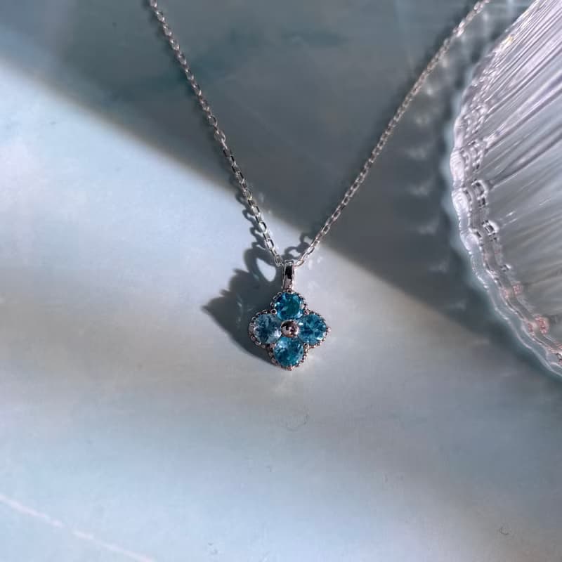 天然磷灰石   藍磷灰寶石項鍊  四葉草 設計款 純銀訂製項鍊