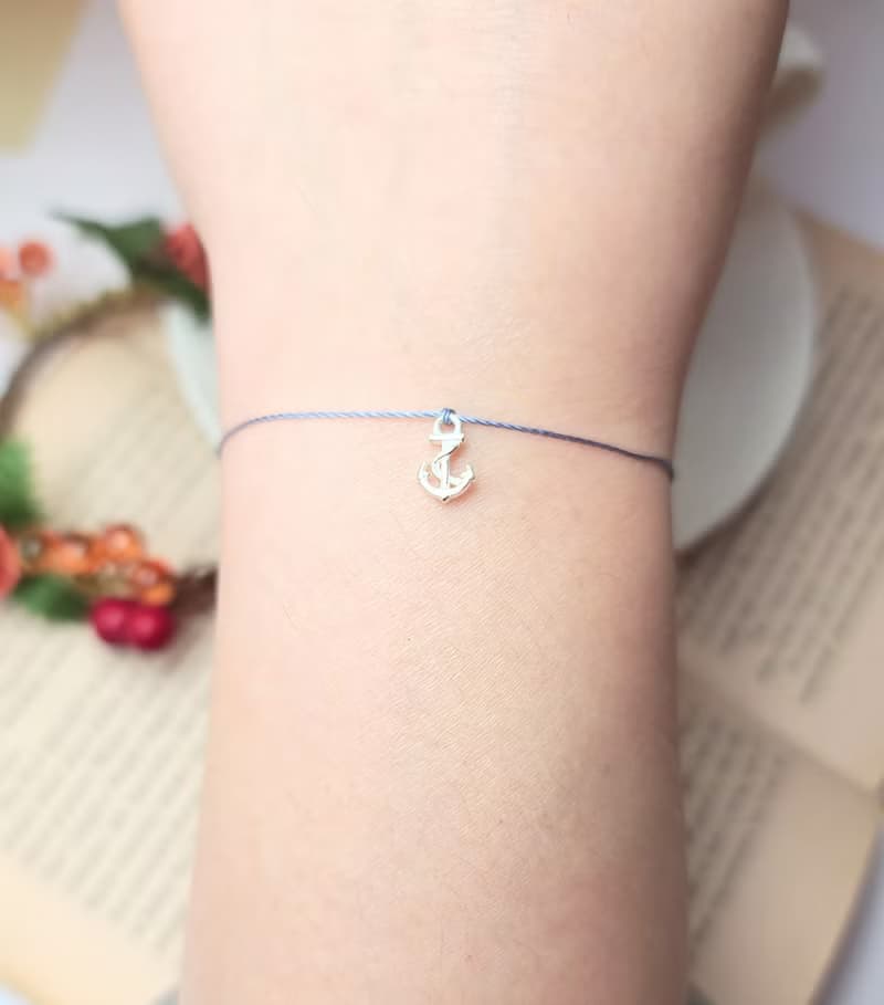 純銀 船錨 海軍 海洋 天空藍 紅線 手鍊 手繩 水手 安穩
