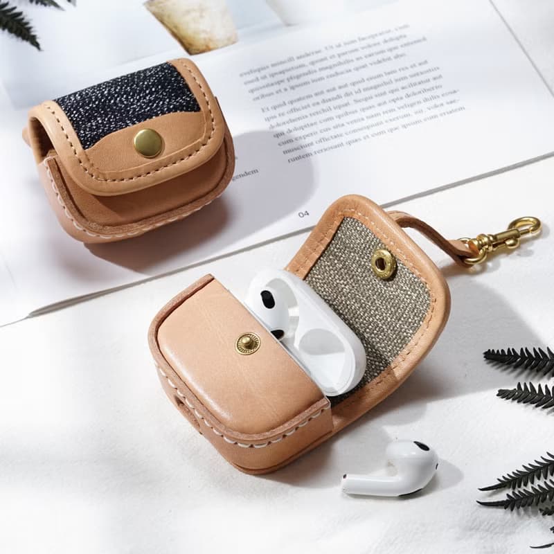 【Hiyori Essentials】日和小物 帆布拼接植鞣革 無線耳機保護套