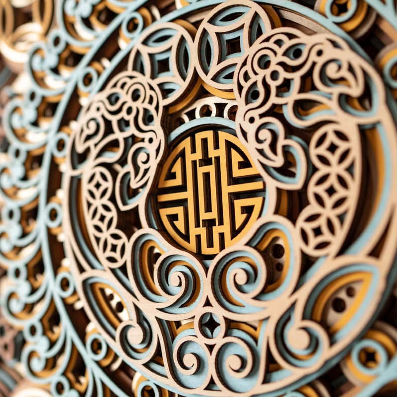 梯木疊雕-八方來財|玄關客廳裝飾畫沙發背景牆掛畫餐廳臥室壁畫
