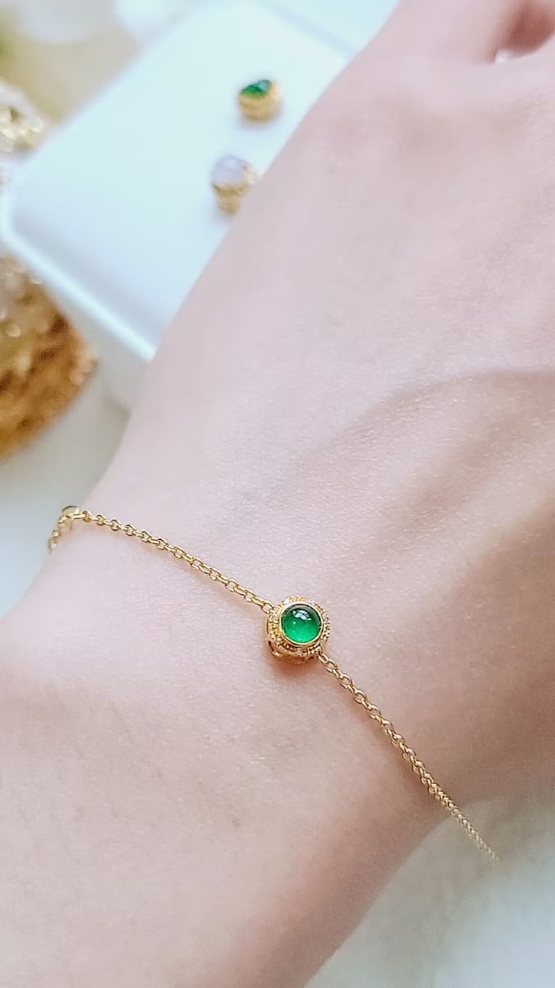 |18k萬用臺|A貨翡翠冰玻陽綠蛋面6.2mm18k金真鑽精緻萬用臺