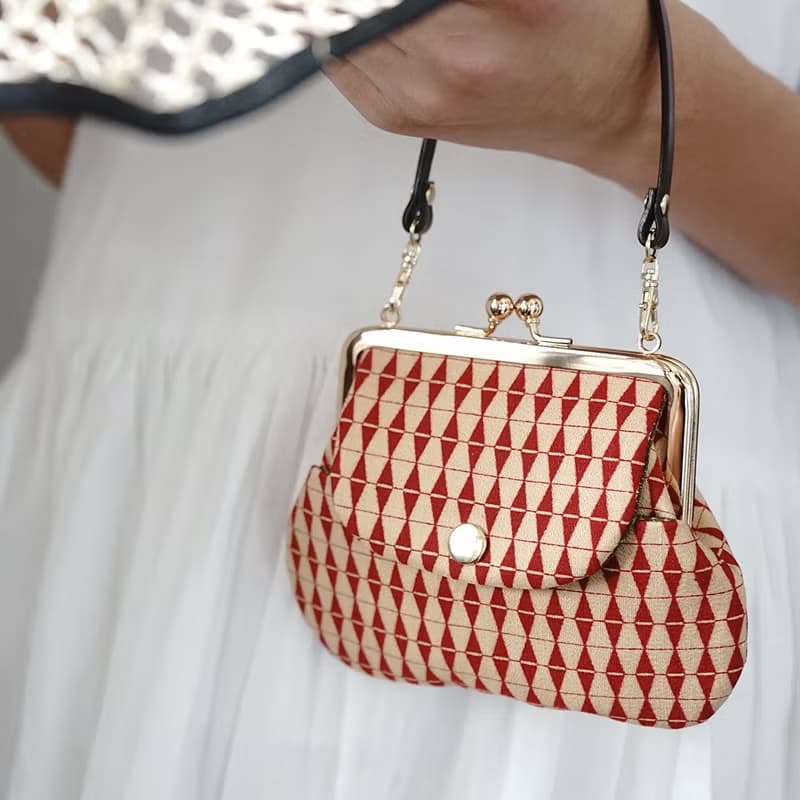 型染和服創意口袋口金包-赤心珠簾/和風設計/零錢包