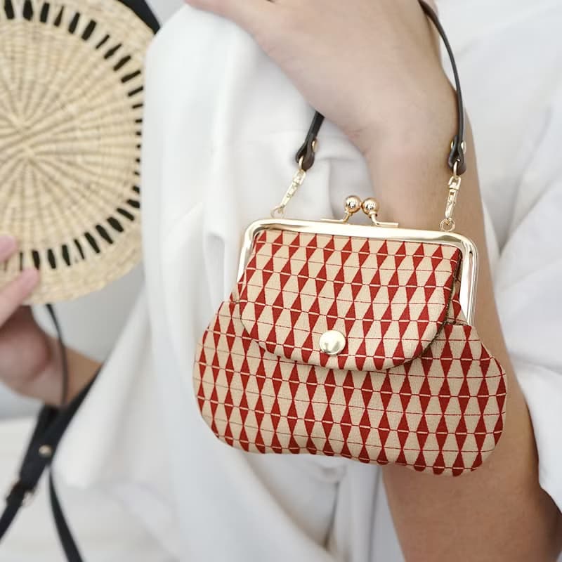 型染和服創意口袋口金包-赤心珠簾/和風設計/零錢包